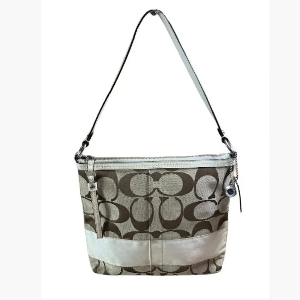 Coach Signature Bag with Cream Stripe Vintage EUC